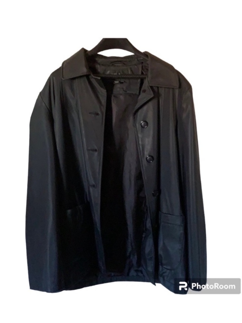 Vintage 90s Ellabee Black Faux Leather Trench Jacket | Pockets